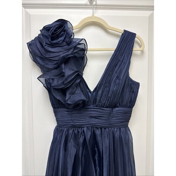 Mac Duggal Size 0 Navy 49494 Sleeveless Chiffon A-Line Midi Cocktail Dress Prom - Picture 6 of 11